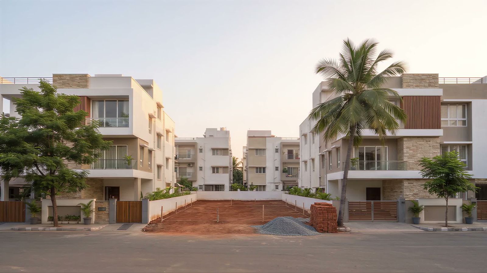 A bare plot on a Hyderabad street, ready to build