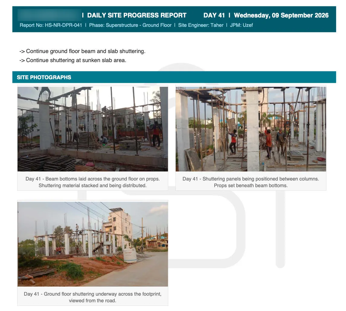 Daily site progress report