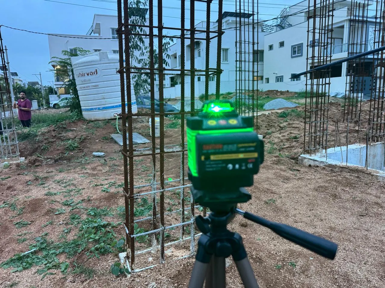 Laser level set up over rebar